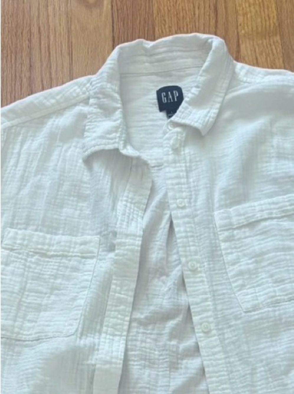 Gap Crinkle Gauze Button Down Shirt White Oversized Cotton NWOT L - Picture 4 of 6